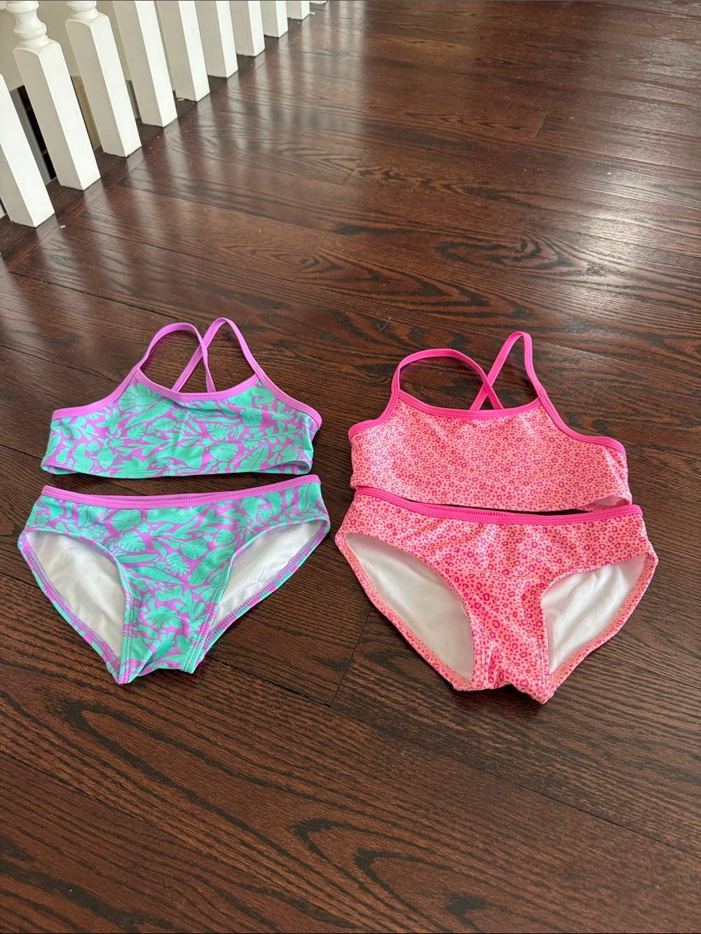 Girls' Two-Piece Swim Sets - Mint Floral & Pink Pattern